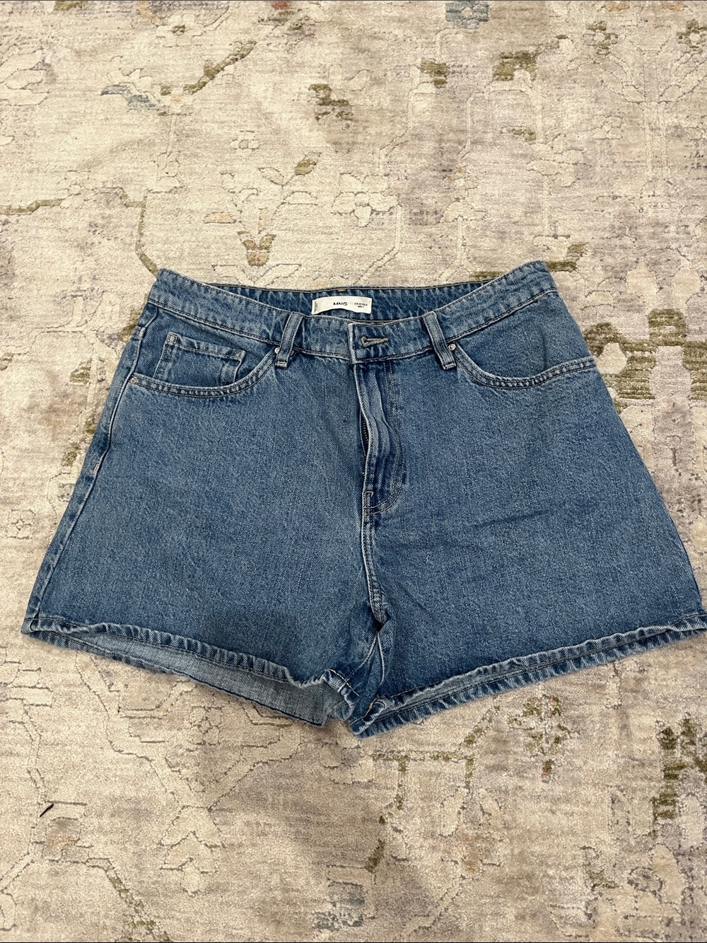 Mango Mid-Rise Blue Denim Shorts